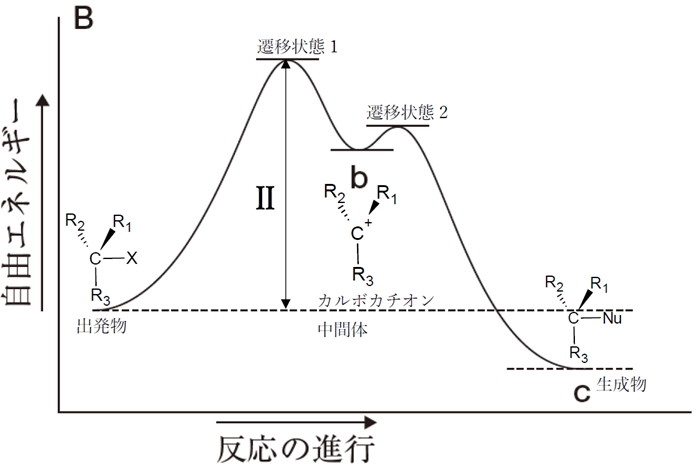 SN1・SN2　エネルギー図，律速段階，遷移状態，立体　105回問103